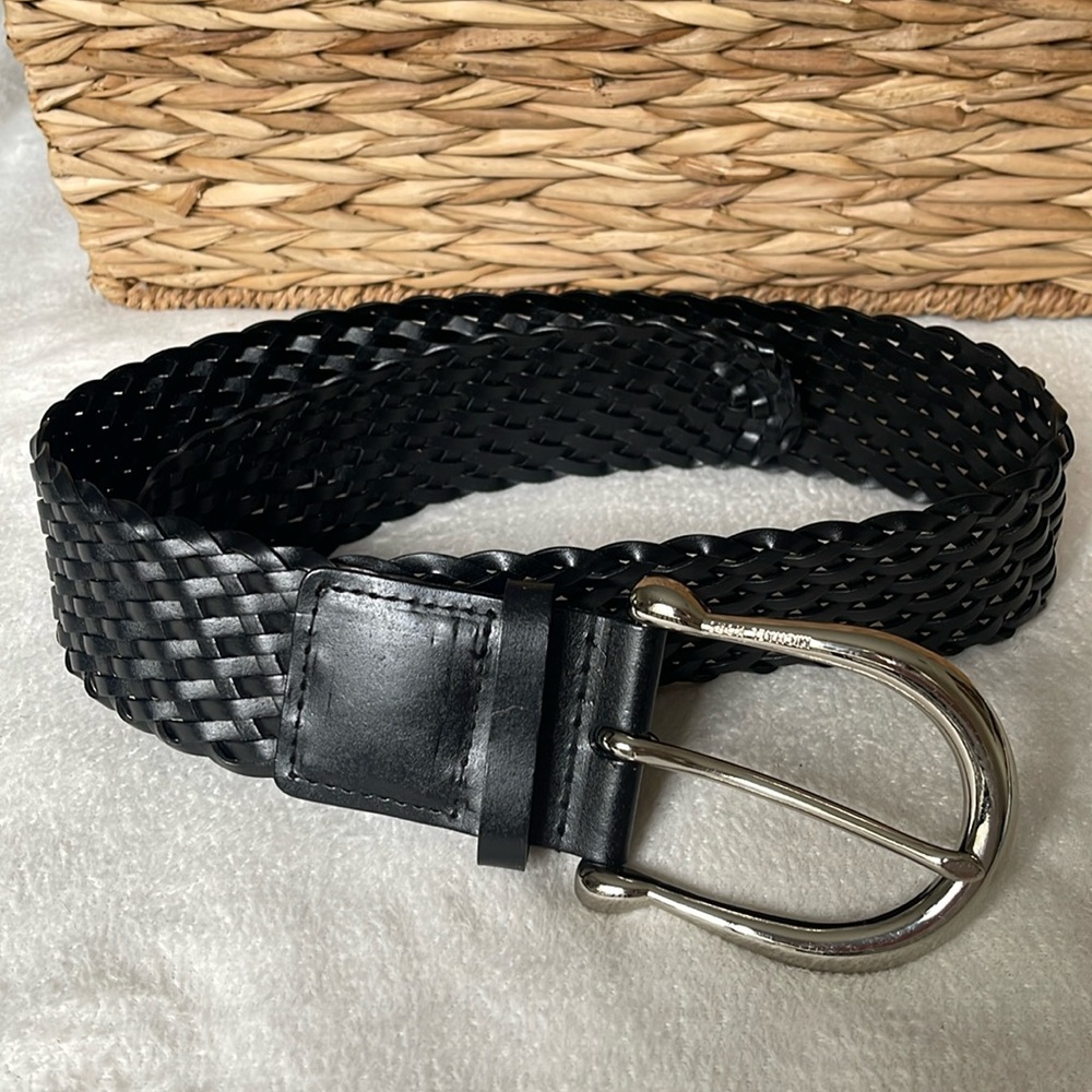 Michael Michael Kors Black Braided Wide Adjustable Belt Silver Buckle Sz Small